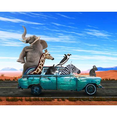 Fototapete PAPERMOON "Tiere in Auto", bunt, B:2,5m L:1,86m, Vlies, Tapeten