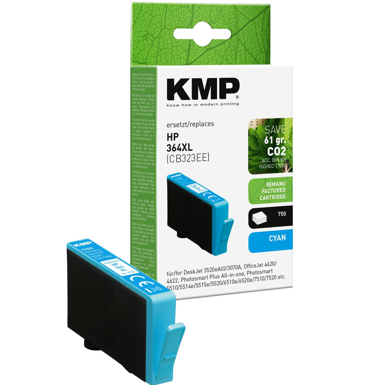 KMP cyan Druckerpatrone kompatibel zu HP 364XL (CB323EE) 1712,4003