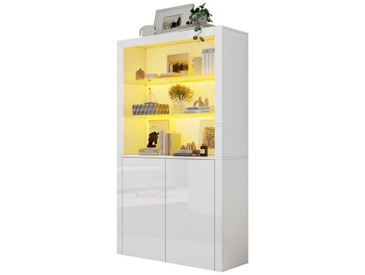 Vitrine Argentier Blanc 100x35x170 cm Buffet Rangement Salon Étagères Verre Trempé Armoire LED