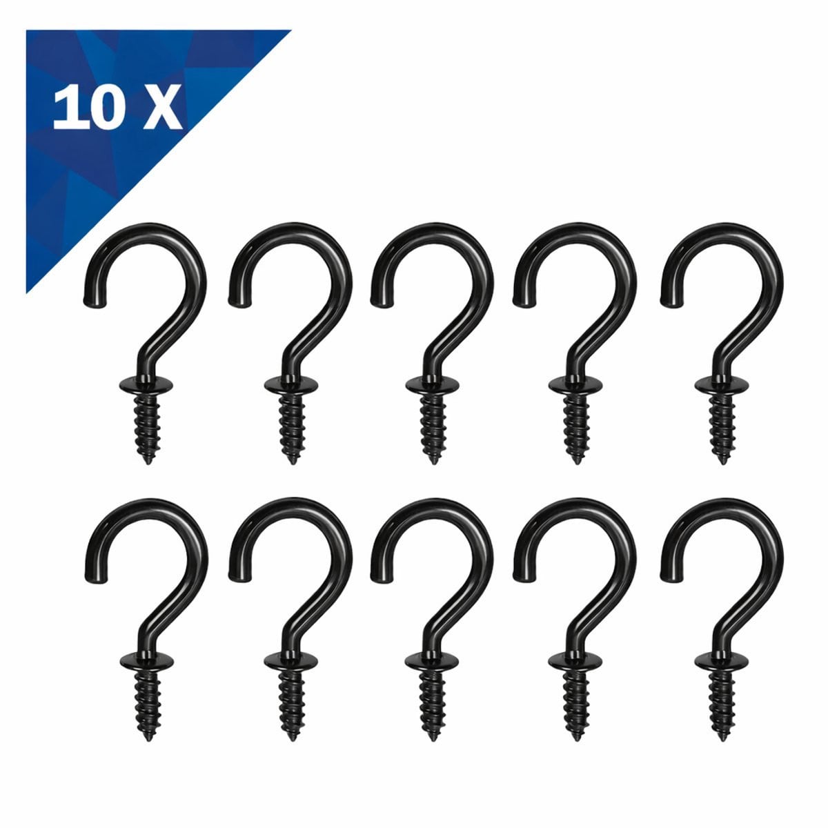 FSW-Products 10x Ophanghaken Zwart - Schroefhaken 20x10 mm - IJzeren Wandhaken voor Sleutels, Kleding, Decoratie en Verlichting