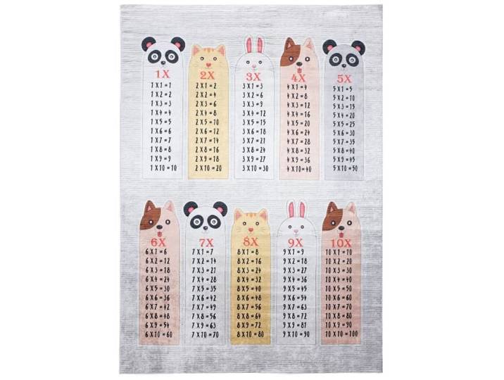 TAPISO Tapis Chambre Enfant Poil Court Antidérapant EMMA Gris Jaune Multiplication Intérieur 140x200 cm