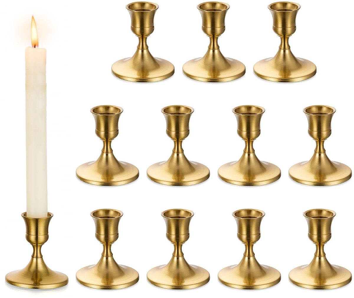 Omgoods Set van 12 Gouden Kaarsenhouders voor Tafeldecoratie