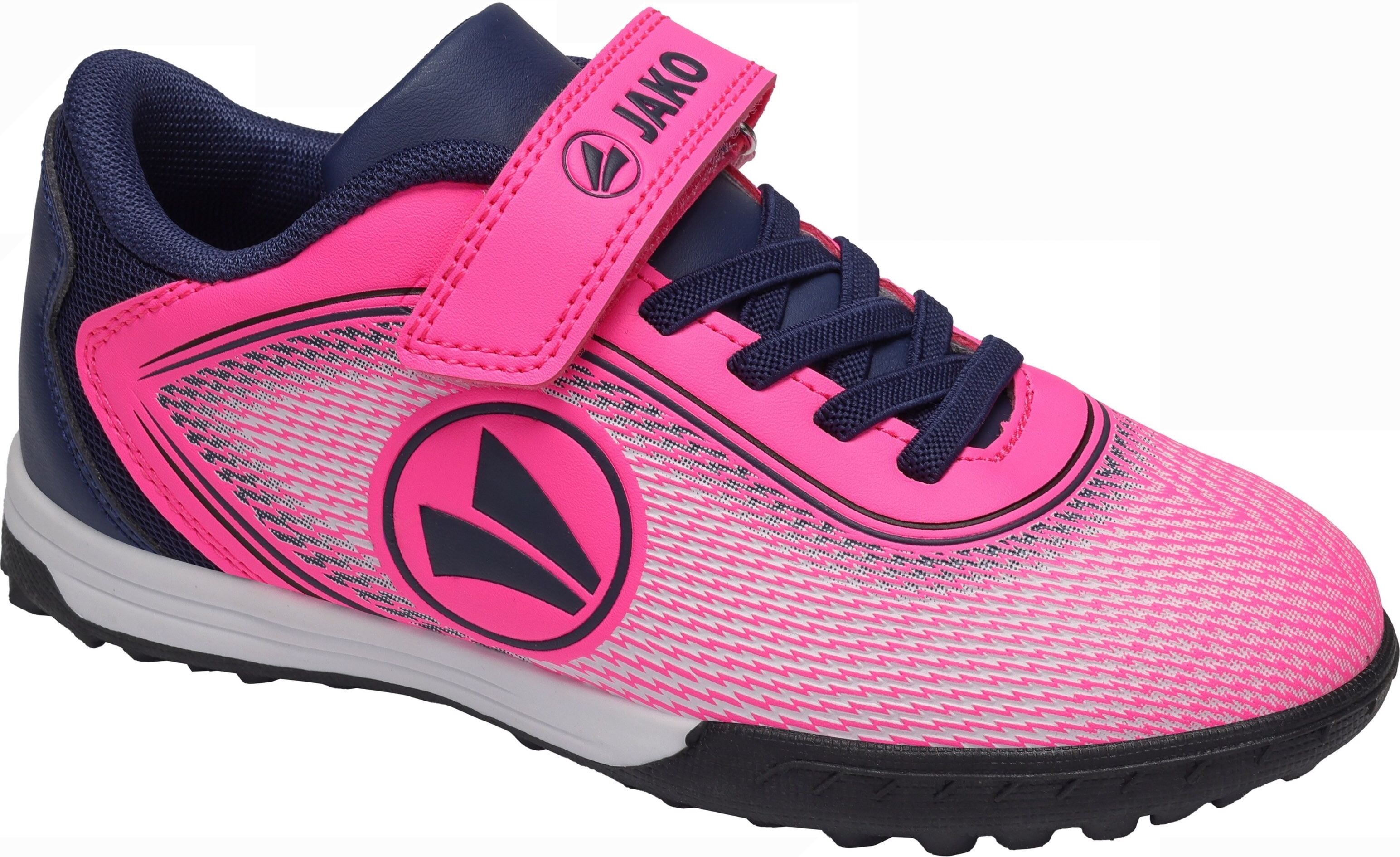 Fussballschuh JAKO "J-ST COURSE EV", Mädchen, Gr. 35, blau (neon pink, dk navy), Synthetik, Textil, Schuhe Fussballschuh, für verschiedene, synthetische Hartplatz-Typen neon pink, dk navy 35