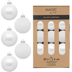 30 Weihnachtskugeln Glas 6cm matt & glänzend Christbaumkugeln Weihnachtsbaumkugeln Weihnachten Christbaumschmuck Weihnachtsbaumschmuck Weiß