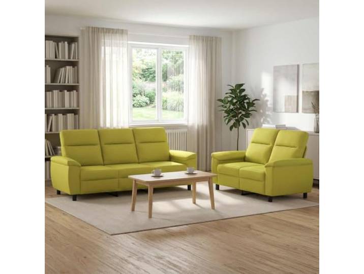 Sofa-Set 2 pcs Hellgrün Stoff Metallrahmen,Kissenrücken,konische Kunststoffbeine,100% Polyester,drinnen