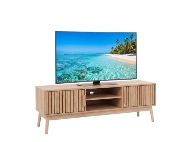 HOME DECO FACTORY Meuble TV Bas Klaus Natural Crush Contemporain Beige Bois d'ingénierie et pin\, meuble TV bas Klaus\, collection Natural Crush\, mobilier contemporain\, salon\, beige