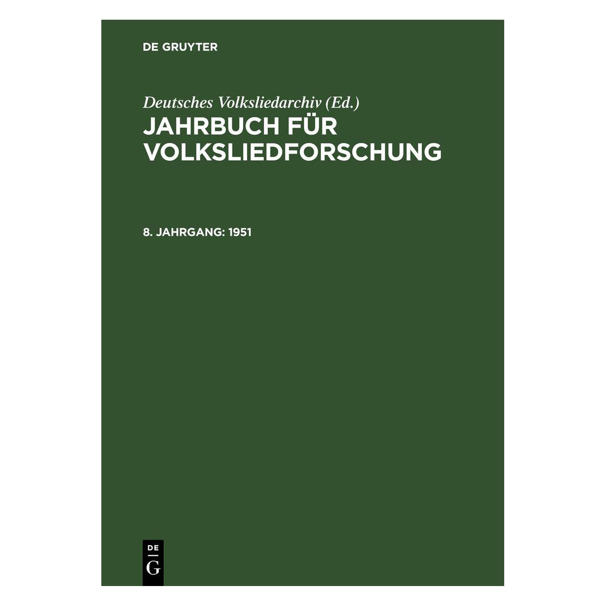 De Gruyter Jahrbuch für Volksliedforschung / 1951 (Deutsch, Hardcover) (67777470)