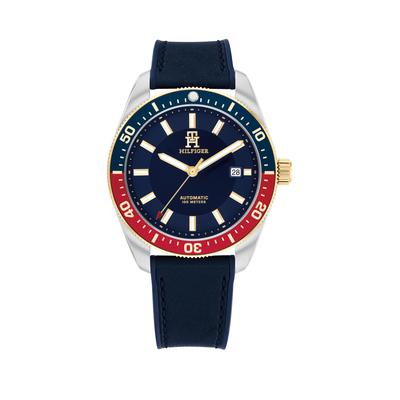 Automatikuhr TOMMY HILFIGER "TH85", blau, Armbanduhren, Herren, Automatikuhr, Armbanduhr, Herrenuhr, Mechanische Uhr, Lederarmband, analog, Tag