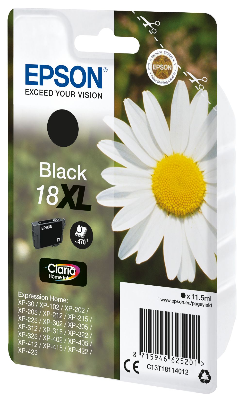 Epson 18XL C13T18114012 originale Druckerpatronen Schwarz 11,5 ml 470 Seiten