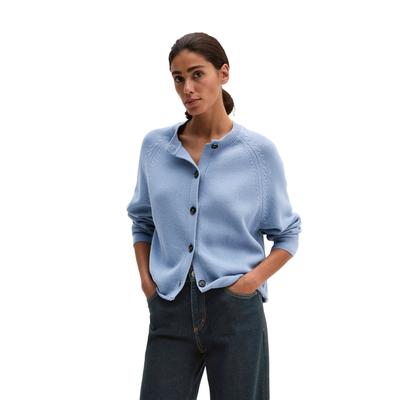 Cardigan MARC O'POLO "aus Heavy-Weight-Organic-Cotton", Damen, Gr. XXS, blau (clear blau), Obermaterial: 100% Baumwolle, unifarben, regular fit, Rundhals, normaler Saum, Strickjacken