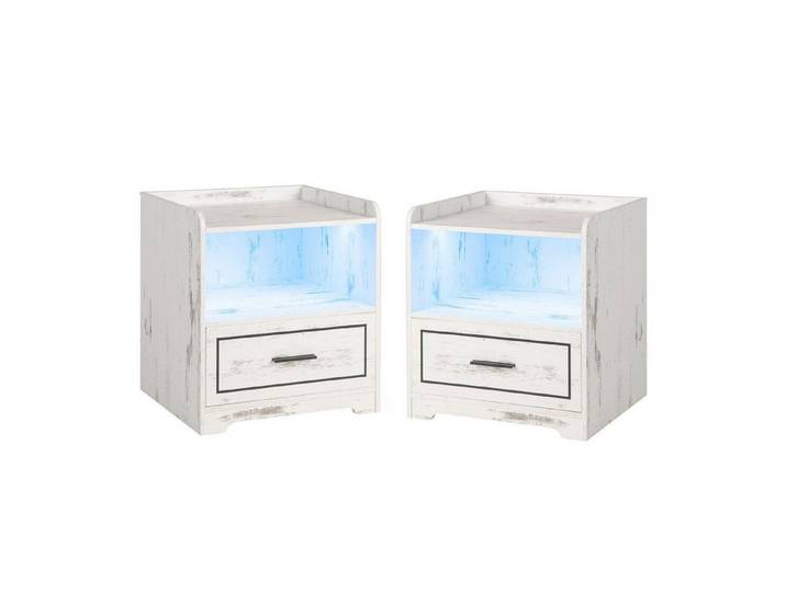 KOMFOTTEU Nachttisch Nachtkommode (2-St), mit LED-Beleuchtung, USB & Type-C Laden