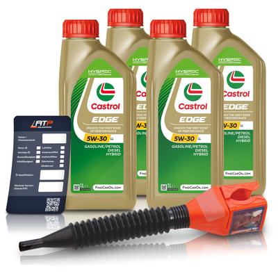 Castrol 4x 1 L EDGE 5W-30 LL + Ölwechsel-Anhänger + Einfülltrichter [Hersteller-Nr. 15F7DA]
