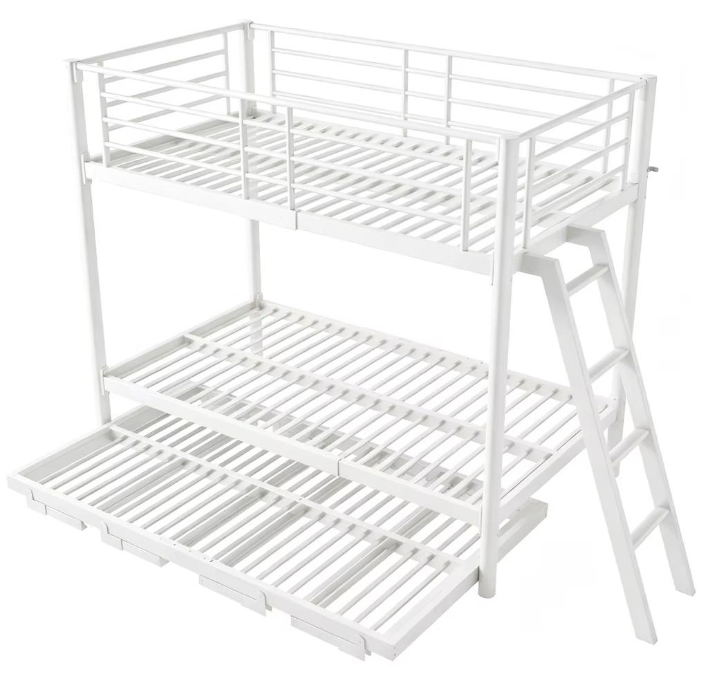 Metall-Etagenbett - 90 x 200 cm - Ausziehbares Gästebett - Platzsparend - Stabiler Bettrahmen - Für Kinderzimmer - Weiß