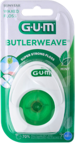 GUM Butlerweave Fio Dentário Encerado Menta 55m 1un