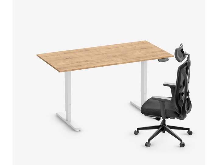 PRIMUS Schreibtisch + Stuhl VITA MESH Weiß Normal, Sitzhöhe 44 - 52 cm 160x80 Eiche