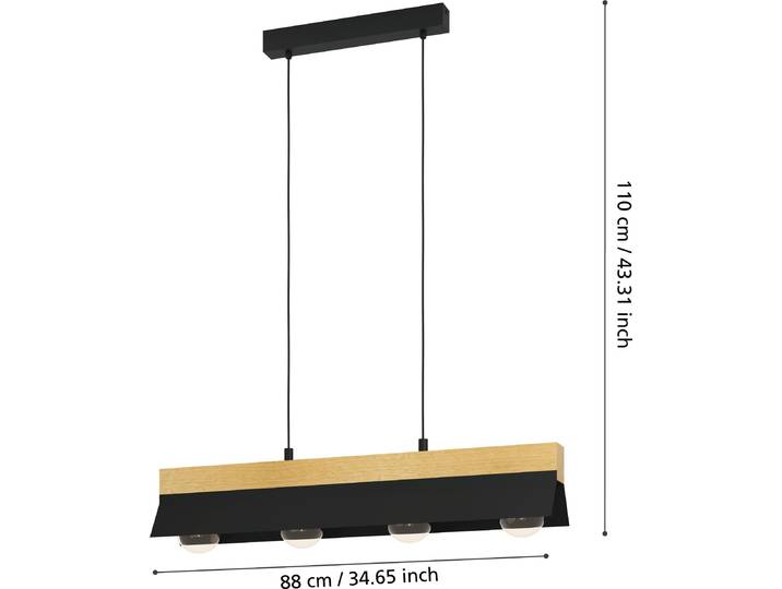 Eglo 900444 TARRAFO E27 4-fois Suspension 880x150mm Noir Marron