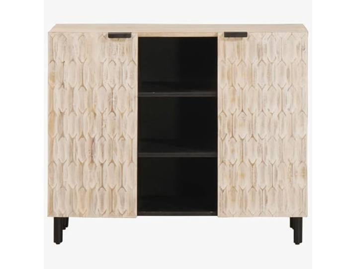 KTHLBRH Anrichte aus Mangoholz, 90 x 33 x 75 cm, weiß gewaschen 2 Scharniertüren, 1 Einlegeboden, minimalistisches Design, für Esszimmer