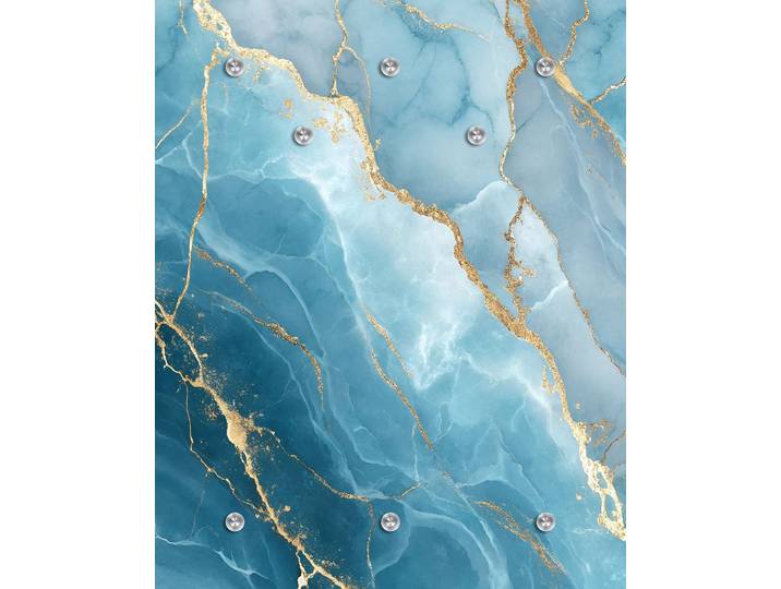 Garderobenpaneel QUEENCE Wandgarderobe mit Motiv Marmor Abstrakt inkl. Edelstahlhaken , blau (gold), B:100cm H:120cm T:2,5cm, Acrylglas, Edelstahl, Garderobenpaneele, Garderobenpaneel, HD Premium Druck auf Acrylglas