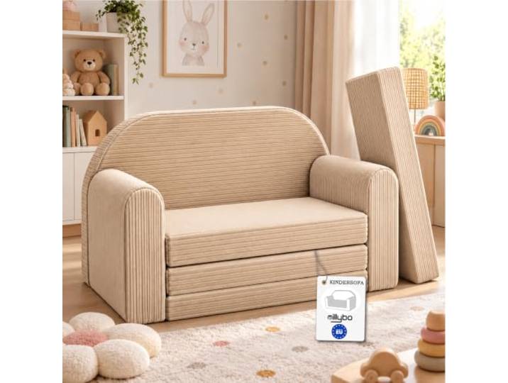 millybo Kindersofa 3in1 Cord Spielsofa Kindercouch Schlafsofa Beige Kindercouch, Cord, 3-in-1 multifunktional, für Kinder ausklappbar