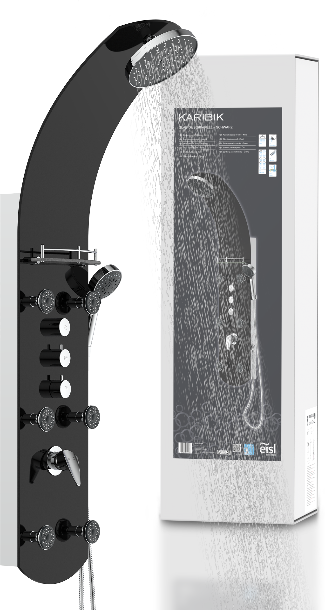 Duschsäule EISL "KARIBIK", schwarz, H:140cm, Kunststoff, Metall, Brausegarnituren, Duschsäule, 6 Massagedüsen, Wellness Duschsystem mit Armatur und Regendusche schwarz Einheitsgröße
