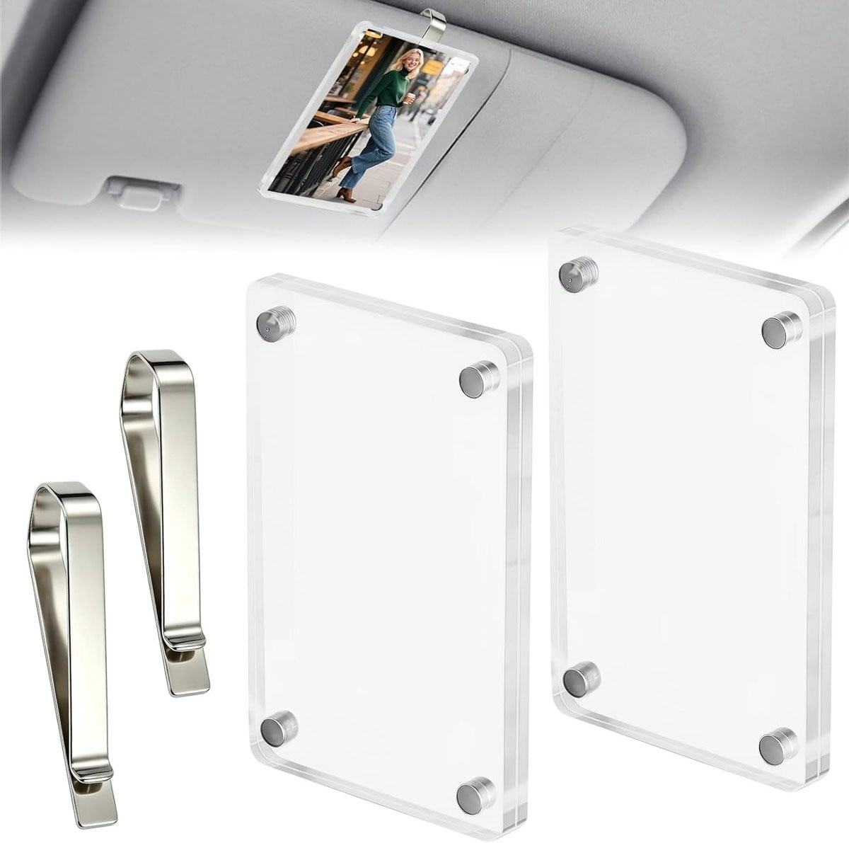 2 stuks gepersonaliseerde magnetische fotohouder voor de auto, acryl fotolijstclip voor zonneklep decoratie