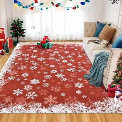 Garvee Romantic Snowflakes Indoor Washable Christmas Area Rug