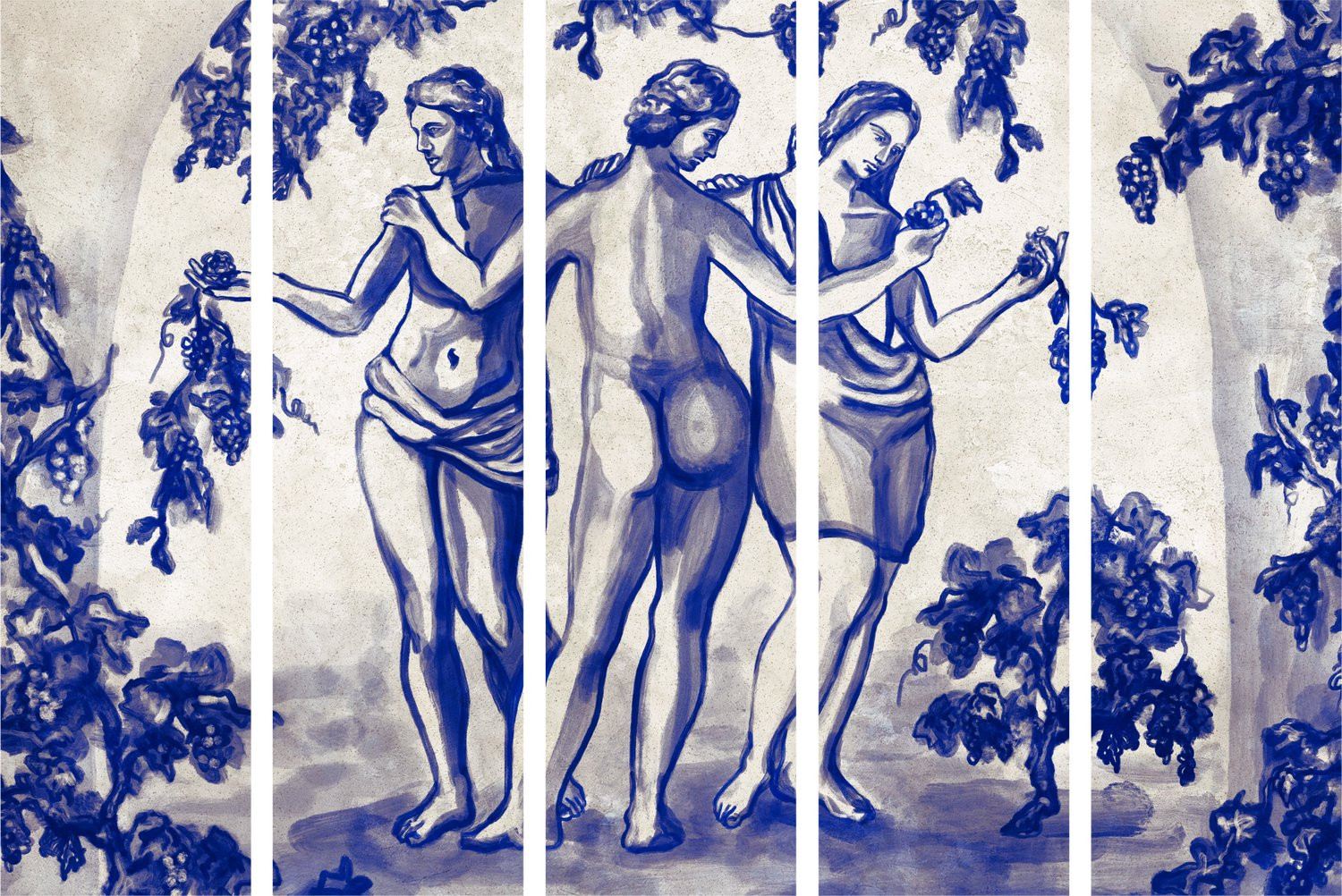 Japans Kamerscherm The Three Graces - 5-delig - Houten Frame - H x B: 225 x 172 cm
