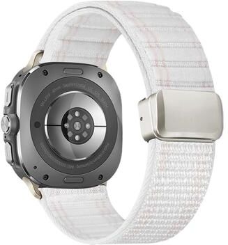 Everyday Crate Samsung Galaxy Watch Ultra 47mm Magnetic Nylon Watch Band Wave Pattern Adjustable Sport Strap pinkish White