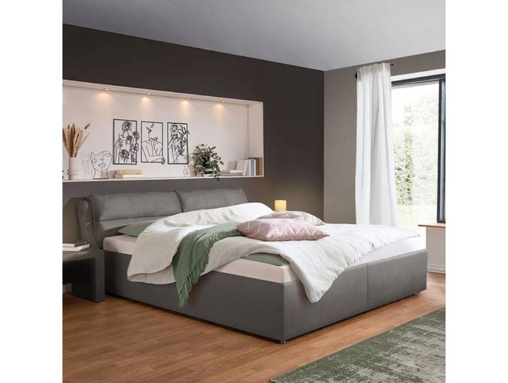 Polsterbett Cremona Microvelours mit Bettkasten 180x200 cm Dunkelgrau klassischer Stil