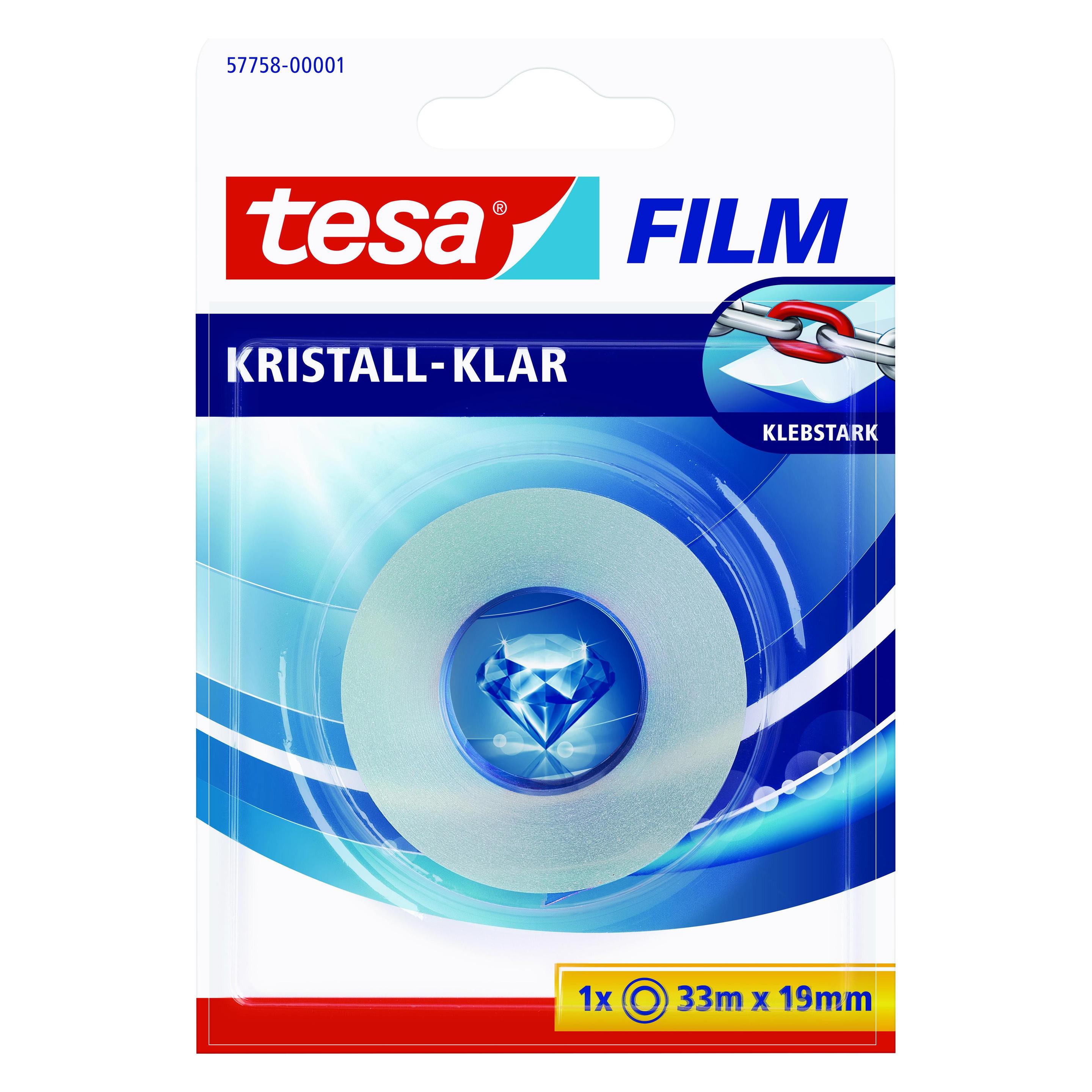 tesa 1x tesafilm KRISTALL-KLAR, hochtransparent, alterungsbeständig, mit starker Haftung (19 mm) (57758-00001-01)