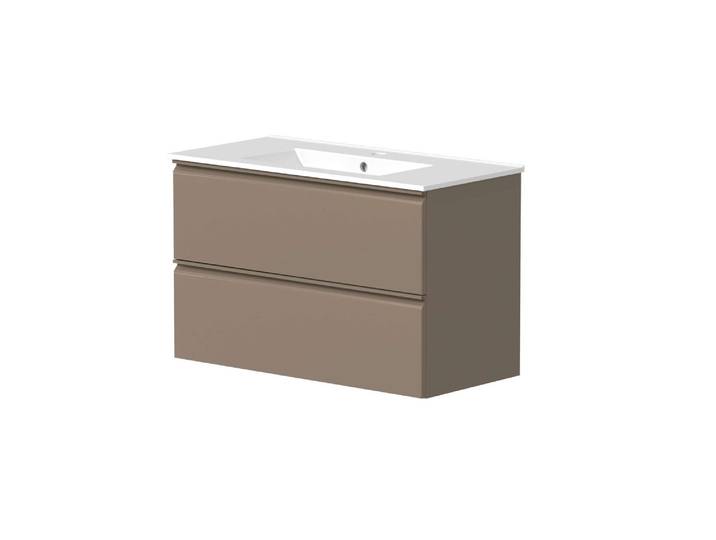 Waschtisch WELLTIME Cosmos in verschiedenen Ausführungen inkl. Waschbecken , braun (braun, braun), B:81cm H:51,8cm T:39cm, Waschtische, Waschtisch, Badmöbel, Waschplatz mit 2 Schubladen, Soft-Close-Funktion, FSC