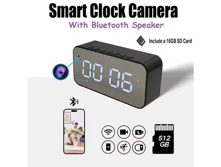 Réveil de bureau avec caméra WiFi HD 4K, alarme sans fil, détection de mouvement, enregistreur vidéo, télécommande pour la maison et le bureau, Surve