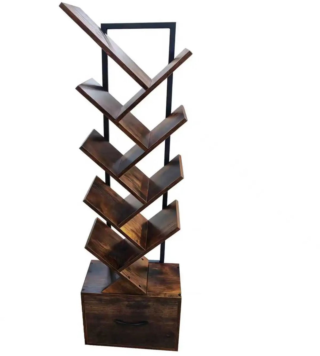 Industriële houten ladder boekenkast met lade