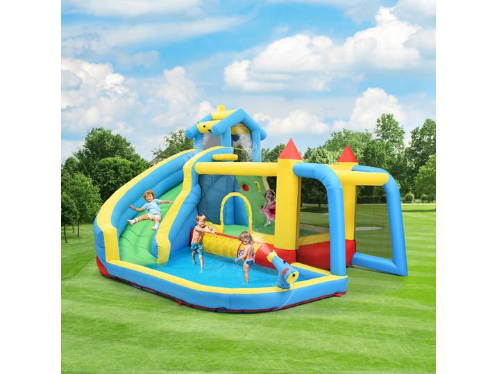 Château gonflable pour enfants, 5 en 1, château gonflable pour enfants de 3 à 10 ans, château gonflable extérieur avec toboggan, zone de saut, piscine, filet de football