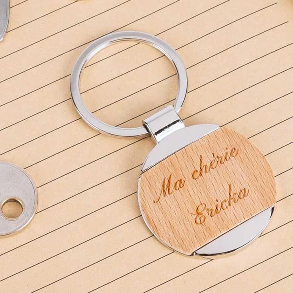 Ocadeau Porte clef rond bois gravé