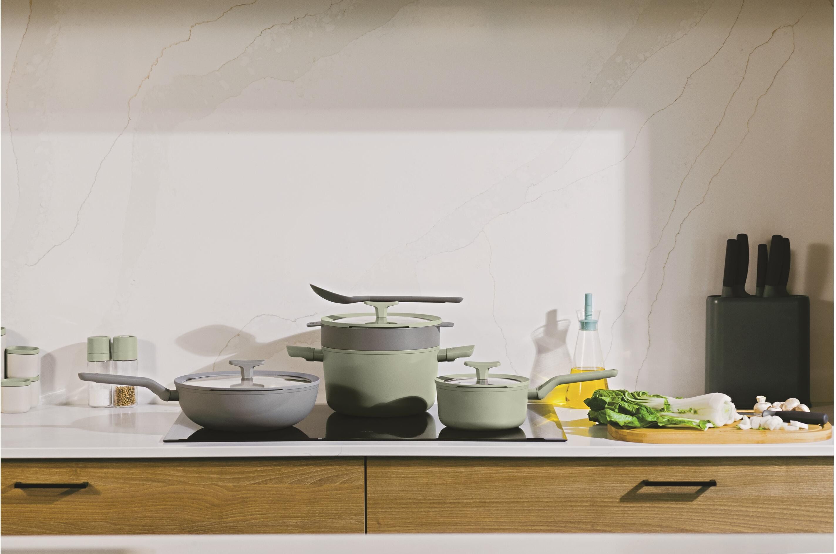 Wok BERGHOFF "Leo Balance Moonmist 32 cm, inkl. Deckel", grau, Ø:32cm, Pfannen, Wok grau Ø 32cm
