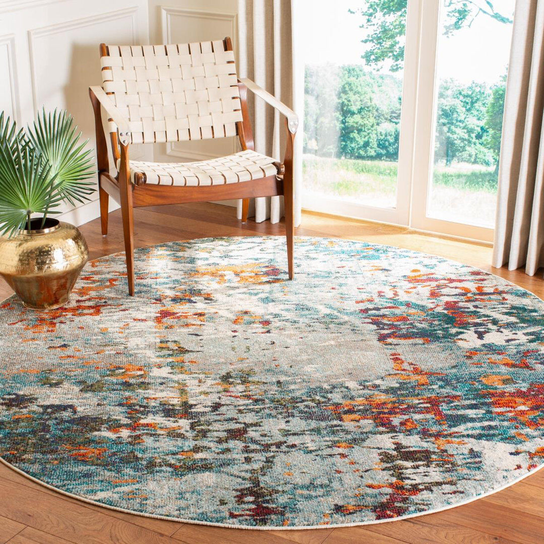 Rio Cushing Abstract Area Rug Navy Round 201 cm