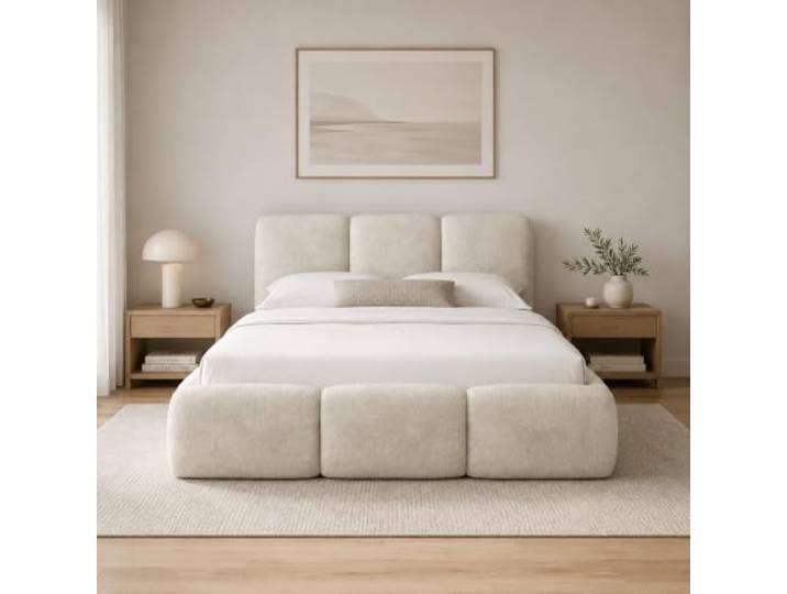 Home Collective Polsterbett mit Bettkasten und Lattenrost 180x200 Creme Modernes Doppelbett im Bubble-Design, kuscheliger Bouclé-Stoff, stabiler Metall-Lattenrost, mit großem Stauraum
