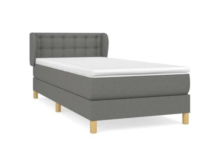 PUGYNBK Boxspringbett, 90 x 200 cm, dunkelgrauer Stoff Verstellbares Kopfteil, Taschenfederkerne, mittlere Festigkeit, atmungsaktiver Schutz