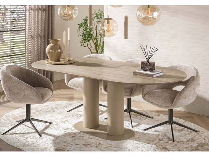 Esstisch Hulpe , oval , 215cm , 3D Keramik Travertin , Sand