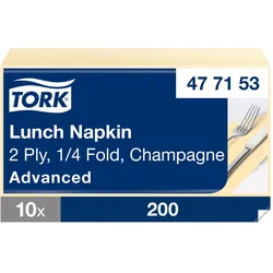 Tork Lunchserviette Champagner, 1/4-Falz, 2-lagig, 33 cm × 33 cm, 10 × 200 Servi...