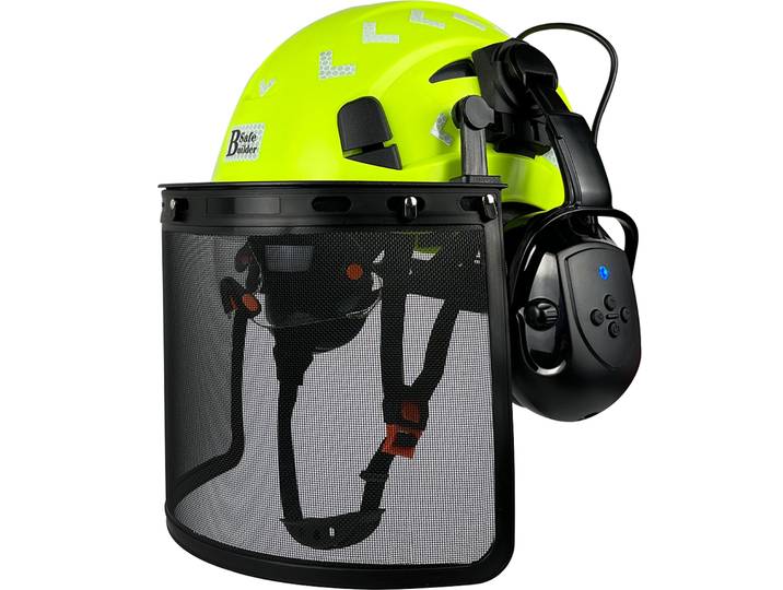 Casque de sécurité pour tronçonneuse forestière, casque rigide ventilé avec visière, cache-oreilles Bluetooth, bouclier facial pour l'extérieur, certifié ANSI Z89.1