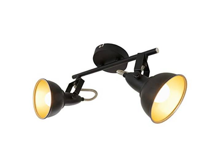 Briloner Leuchten Lampe plafonnier avec 2 spots pivotants et orientables dans un design rétro vintage – Douilles E14\, 40w max. – Coloris noir & or mat