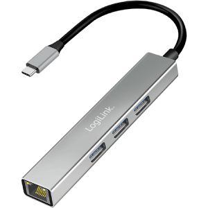 LogiLink USB-Hub UA0461, silber, mit LAN, 3 USB 3.0 Ports, Anschluss-Stecker USB-C