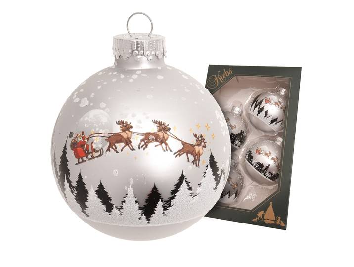 Weihnachtsbaumkugel KREBS GLAS LAUSCHA Weihnachtskugel Santa mit Rentieren silber 7cm , silber (silberfarbig), B:7cm H:7cm T:7cm Ø:7cm, Glas, Weihnachtsbaumkugeln, Weihnachtsbaumkugel, Dekoriert mit Liebe zum Detail
