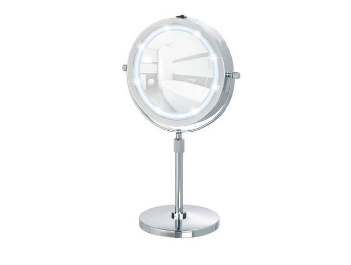 WENKO Miroir grossissant x5 Lumi Miroir maquillage LED hauteur réglable sur pied Ø 13 cm Acier 21x38-49x13 5 cm chromé