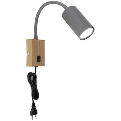 Wand- Leselampe für Schlafzimmer Leselampe Holzoptik Wandleuchte mit Stecker Wandlampe Schwanenhals, Schalter, schwarz braun, 1x GU10, LxBxH 32x7x44 cm
