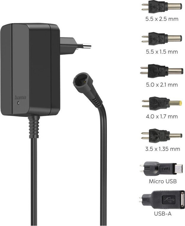 Hama Universele netadapter, 12W, 1000mA, instelbaar 3V-12V, zwart