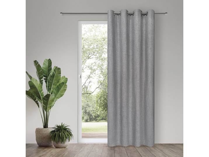 Vorhang GERSTER Ranka Gr. 1, grau, B:140cm H:245cm, Wirkware, Polyester, Gardinen, Vorhang, Verdunkelnder Ösenschal Ranka