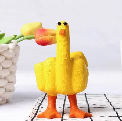Inspire Daily Merch Resin Crafts Middle Finger Duck, Desktop Mini Ornament, Simulation Duck, Garden Patio Decoration yellow
